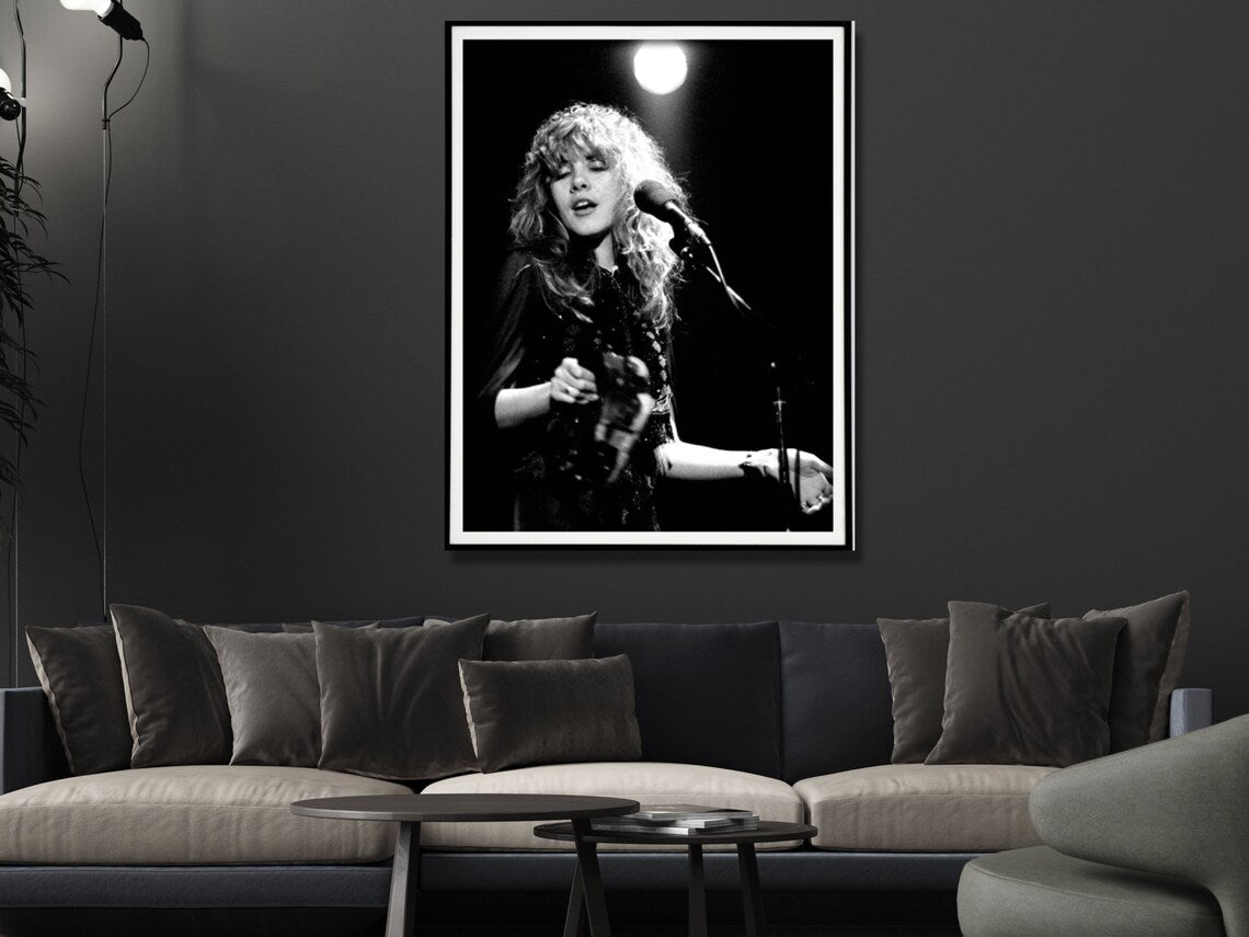 Young Stevie Nicks Concert Canvas Art Print with Black Frame - 40cm x 60cm