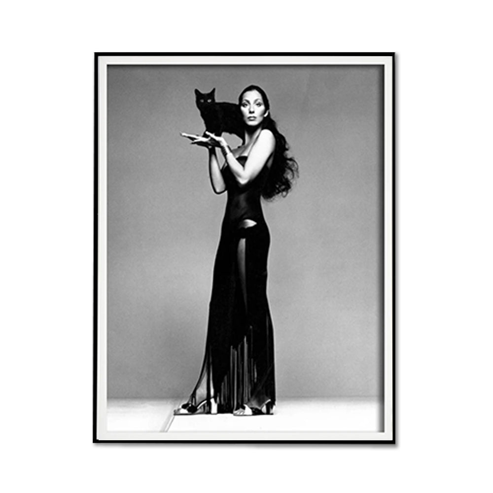 Cher Music Black and White Canvas Wall Art - 30x40cm with Black Floating Frame