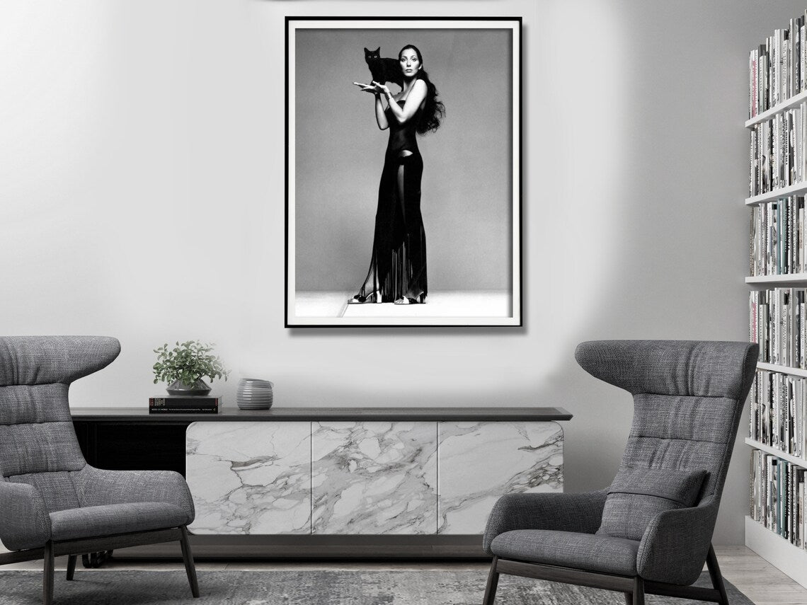 Cher Music Black and White Canvas Wall Art - 30x40cm with Black Floating Frame