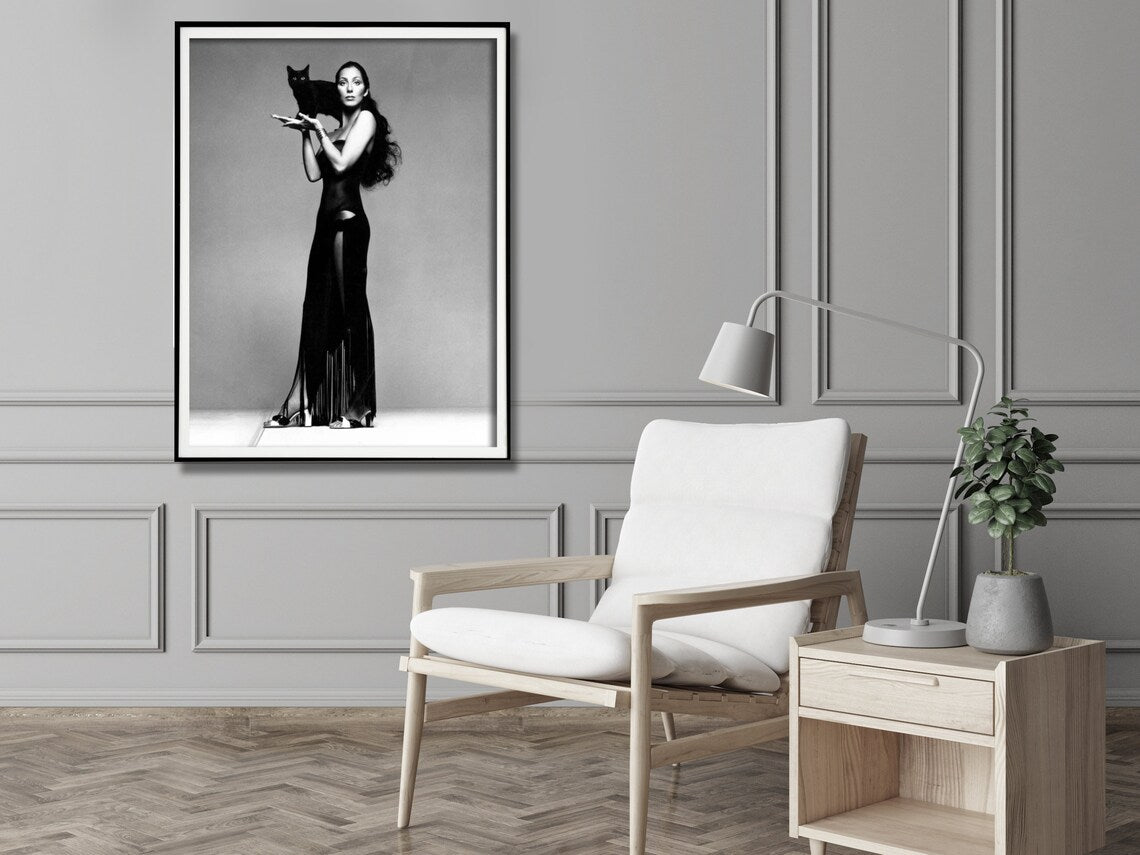 Cher Music Black and White Canvas Wall Art - 30x40cm with Black Floating Frame