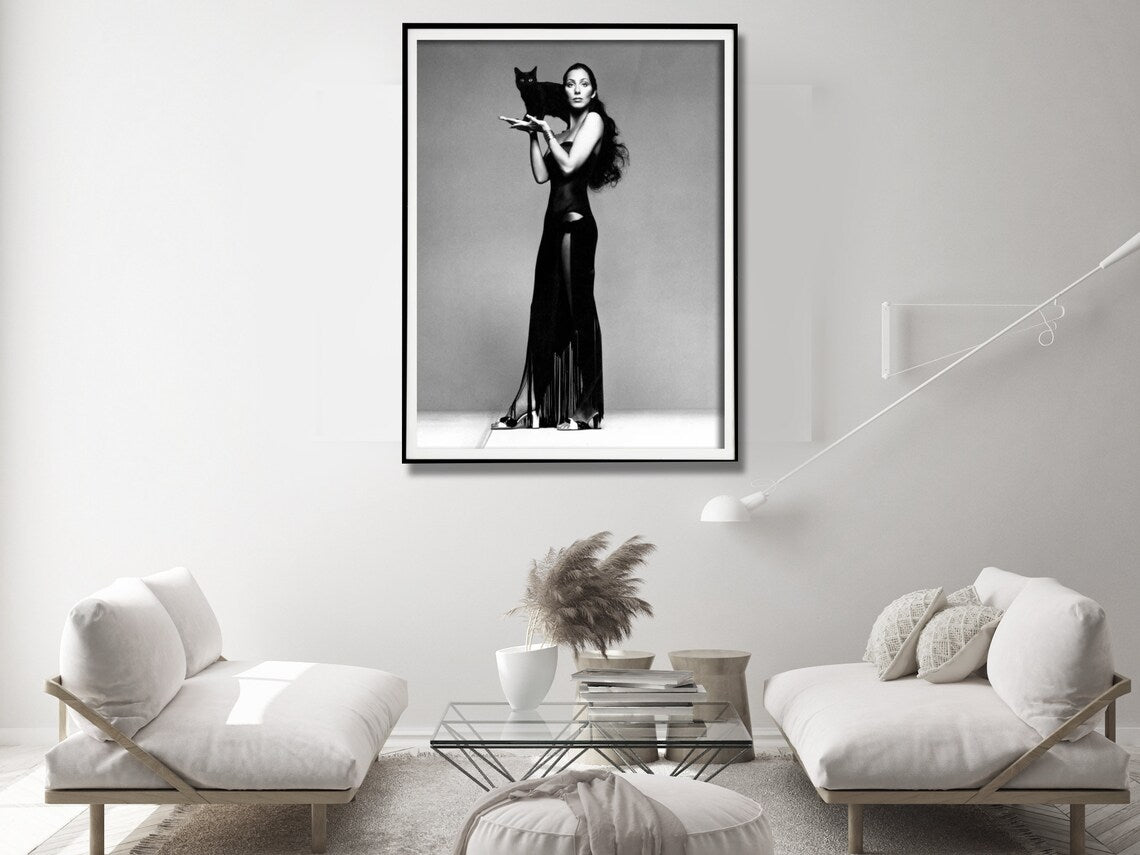 Cher Music Black and White Canvas Wall Art - 30x40cm with Black Floating Frame