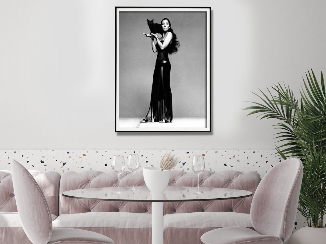 Cher Music Black and White Canvas Wall Art - 30x40cm with Black Floating Frame
