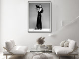 Cher Music Black & White Canvas Wall Art - 50cm x 70cm with Black Floating Frame - Top-Down View