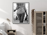 Elegant Black and White Canvas Art of Woman Enjoying Wine - 30x40cm Framed Print - Side View