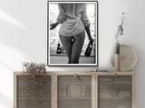 Elegant Black and White Canvas Art of Woman Enjoying Wine - 30x40cm Framed Print - Top-Down View