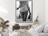 Elegant Black and White Canvas Art - 40cmx60cm Woman Enjoying Wine in Framed Design - Front View