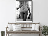 Elegant Black and White Canvas Art - 40cmx60cm Woman Enjoying Wine in Framed Design - 45-Degree Angle