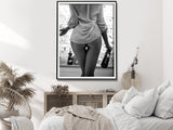 Elegant Black and White Canvas Art of a Woman Enjoying Wine - 70cm x 100cm with Framed Finish - Front View