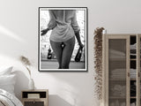 Elegant Black and White Canvas Art of a Woman Enjoying Wine - 70cm x 100cm with Framed Finish - Side View