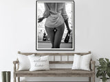Elegant Black and White Canvas Art of a Woman Enjoying Wine - 70cm x 100cm with Framed Finish - 45-Degree Angle