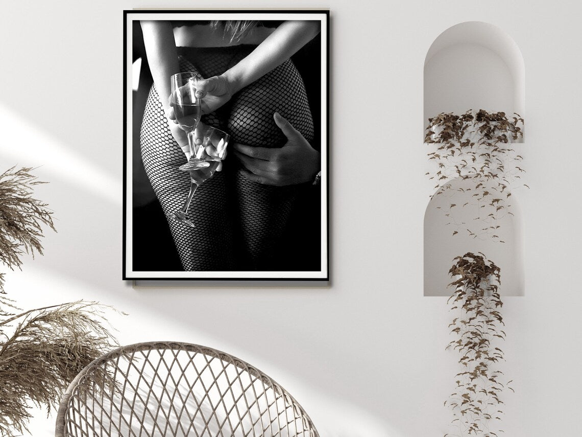 Elegant Canvas Wall Art 50cmx70cm - Woman Enjoying Wine in a Chic Bar, Framed Design