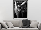 Elegant Canvas Wall Art 50cmx70cm - Woman Enjoying Wine in a Chic Bar, Framed Design - Side View