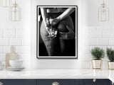 Elegant Black Framed Canvas Art: Woman Enjoying Wine at the Bar, 90cm x 135cm - 45-Degree Angle