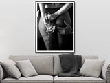 Elegant Canvas Wall Art: 100cm x 150cm Woman Enjoying Wine at the Bar with Black Frame - Side View