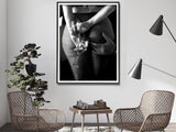 Elegant Canvas Wall Art: 100cm x 150cm Woman Enjoying Wine at the Bar with Black Frame - Top-Down View