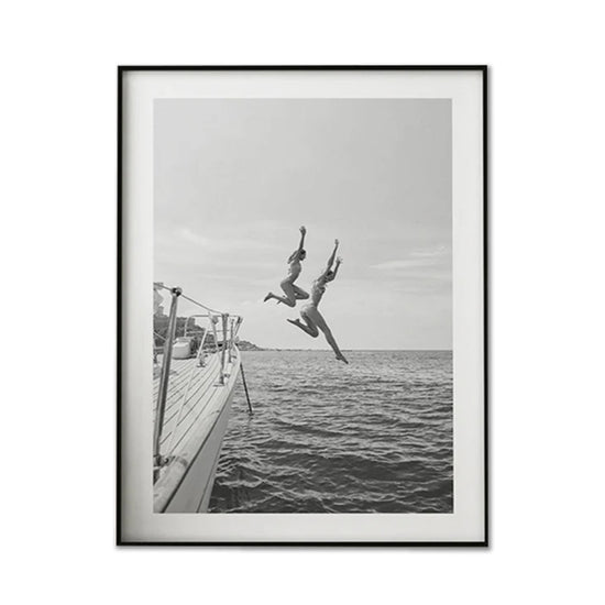 Black and White Ocean Leap Canvas Art - 30x40cm Framed Print