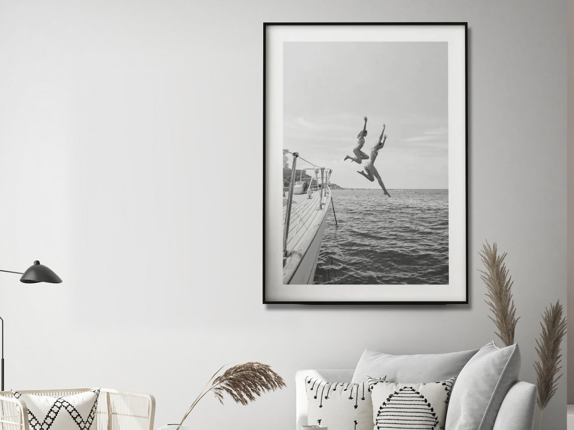 Black and White Ocean Leap Canvas Art - 30x40cm Framed Print