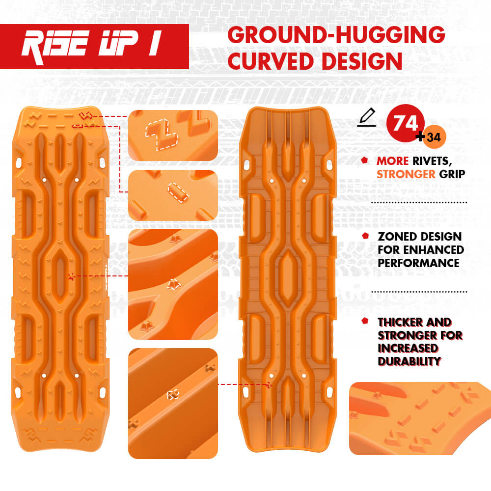 XBULL Rise Up Series 4X4 Recovery Tracks - 4PCS Heavy-Duty Sand, Mud, and Snow Extraction Boards for 4WD Vehicles