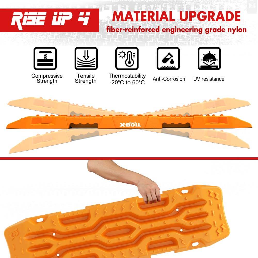 XBULL Rise Up Series 4X4 Recovery Tracks - 4PCS Heavy-Duty Sand, Mud, and Snow Extraction Boards for 4WD Vehicles