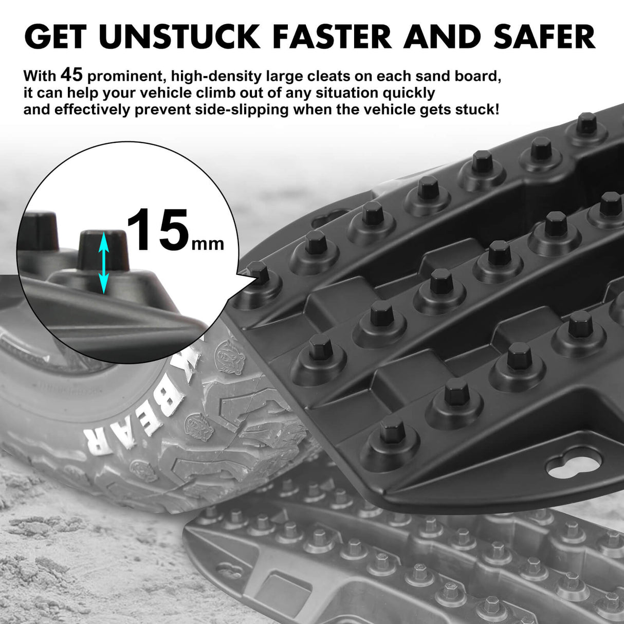 X-BULL Compact Recovery Tracks - Traction Boards for Sand, Mud, and Snow - 4WD/4x4 Vehicle - Black (