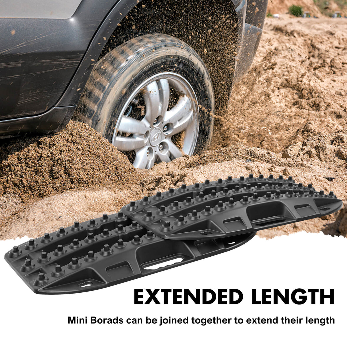 X-BULL Compact Recovery Tracks - Traction Boards for Sand, Mud, and Snow - 4WD/4x4 Vehicle - Black (2 Pack)