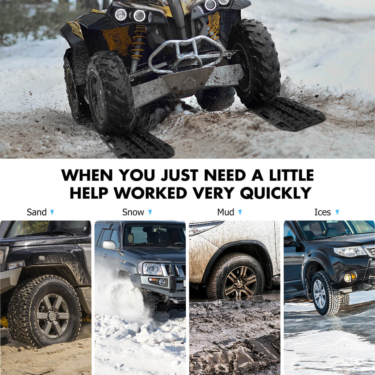 X-BULL Compact Recovery Tracks - Traction Boards for Sand, Mud, and Snow - 4WD/4x4 Vehicle - Black (2 Pack)