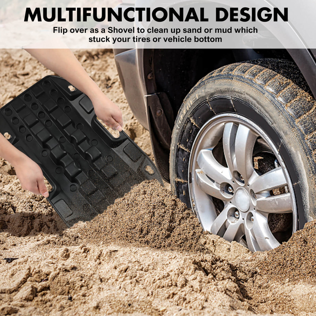 X-BULL Compact Recovery Tracks - Traction Boards for Sand, Mud, and Snow - 4WD/4x4 Vehicle - Black (2 Pack)