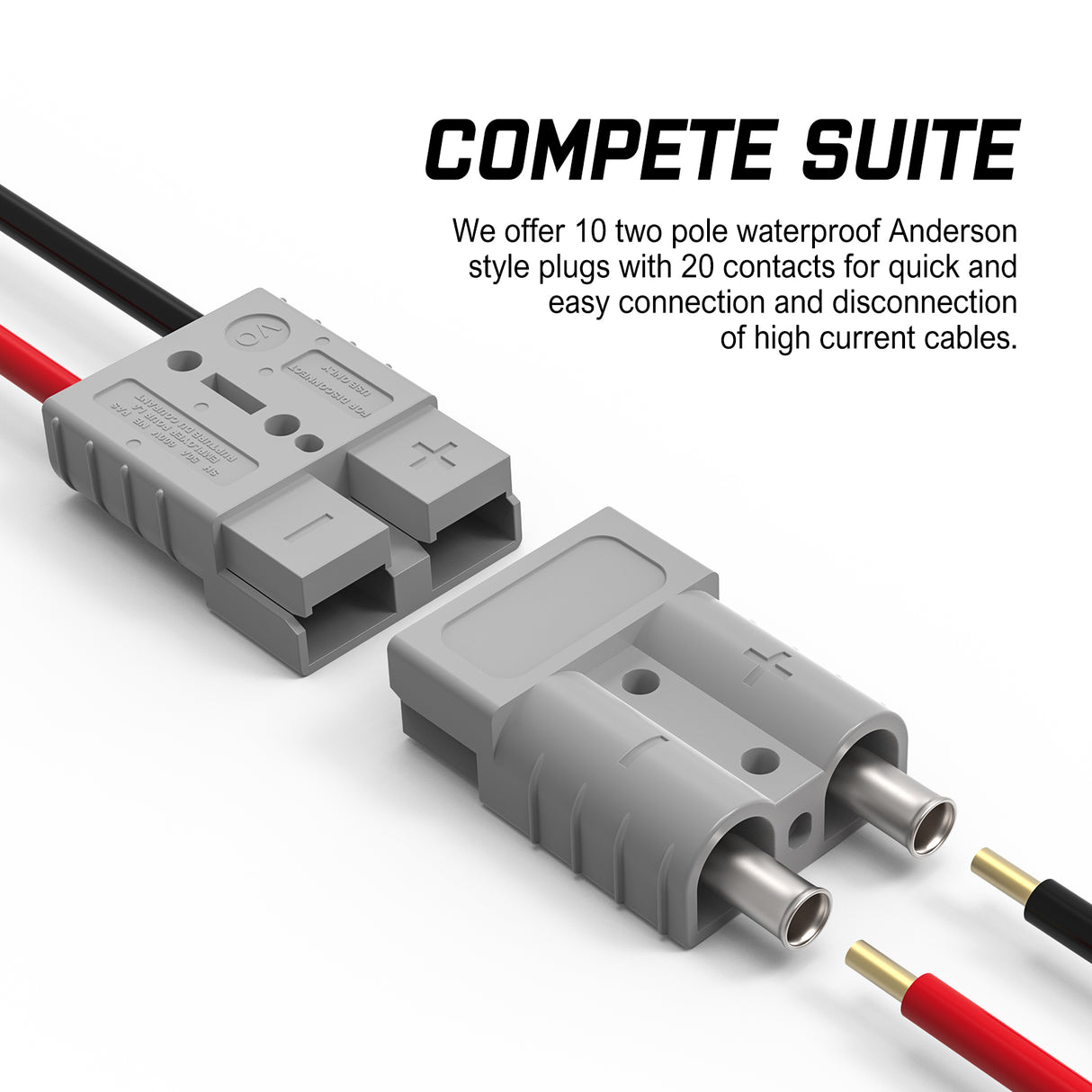 10-Pack 50A Anderson Style Plug Connectors for 12-24V DC Power Tools, 6AWG, Weather-Resistant with Silver-Plated Terminals