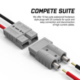 10-Pack 50A Anderson Style Plug Connectors for 12-24V DC Power Tools, 6AWG, Weather-Resistant with Silver-Plated Terminals - Low Angle
