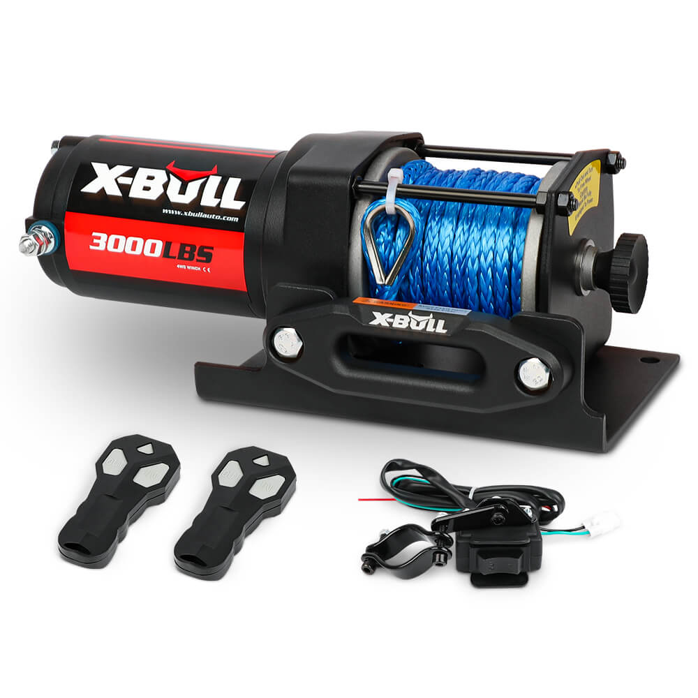 X-BULL 12V 3000lbs Electric Winch with Synthetic Rope & Dual Wireless Remotes for ATV, UTV, and Boat