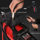X-BULL 12V Electric Winch 14500LBS synthetic rope with 4PCS Recovery Tracks Gen3.0 Black - Rear View