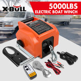 X-BULL 12V Electric Boat Winch 5000LBS Portable Wireless Remote Trailer Winch Steel Cable - Front View