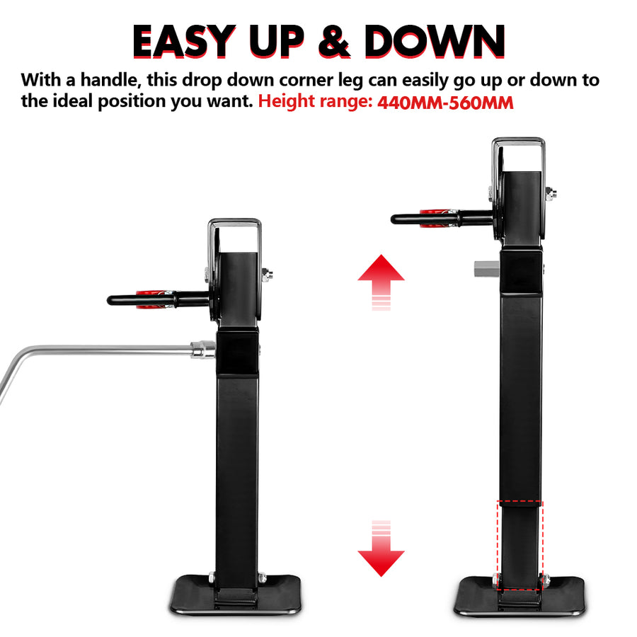 X-BULL 4x 440mm Drop Down Corner Legs W/Handle Steel Base Caravan Stabilizer Black, image 9