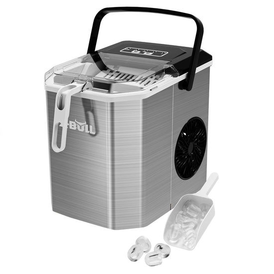 X-BULL Commercial Ice Maker Machine - Portable 12kg Daily Ice Production for Home Bar and Benchtop Use - Sleek Silver Design