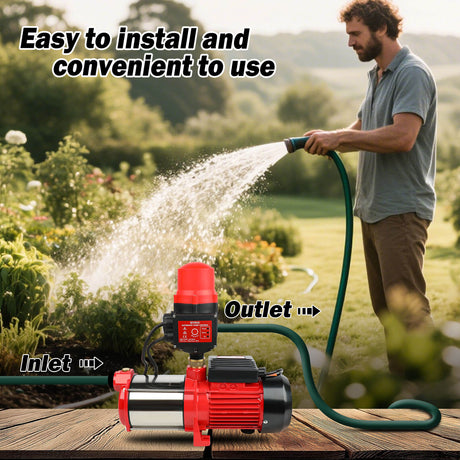 ETOSHA 2000W high pressure 4-stage garden water pump with pressure gauge, stainless steel pump body