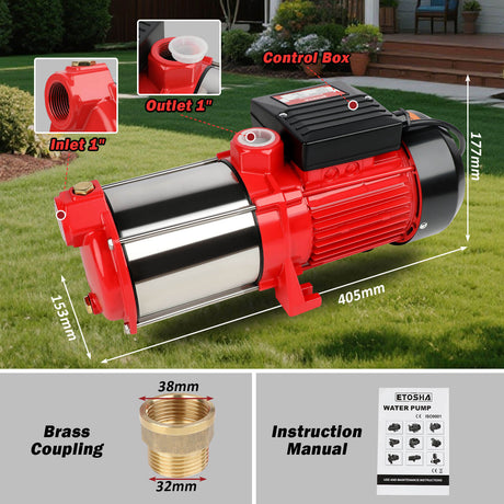 ETOSHA 2000W high pressure 4-stage garden water pump with pressure gauge, copper motor