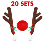 Festive Reindeer Car Antlers and Nose Decoration Set with Jingle Bells - 20 Sets