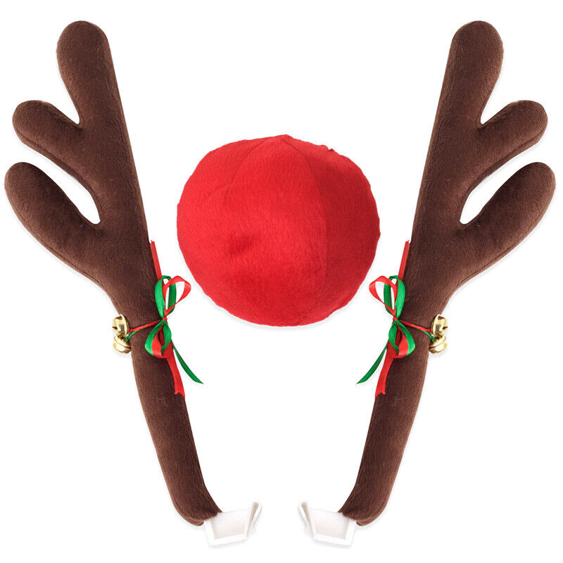 Festive Reindeer Car Antlers and Nose Decoration Set with Jingle Bells - 20 Sets