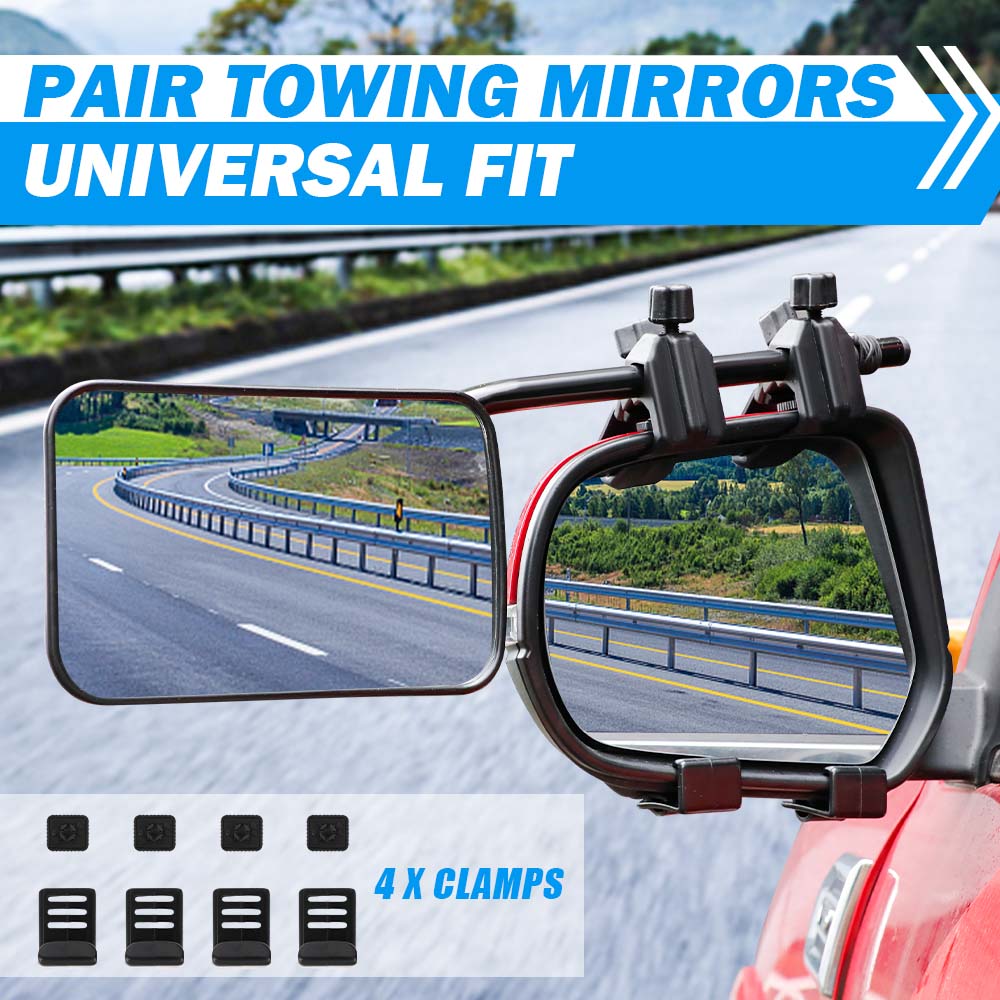 X-BULL Universal Clamp-On Towing Mirrors for 4X4, Caravans & Trailers - Pair of Adjustable Side Mirrors