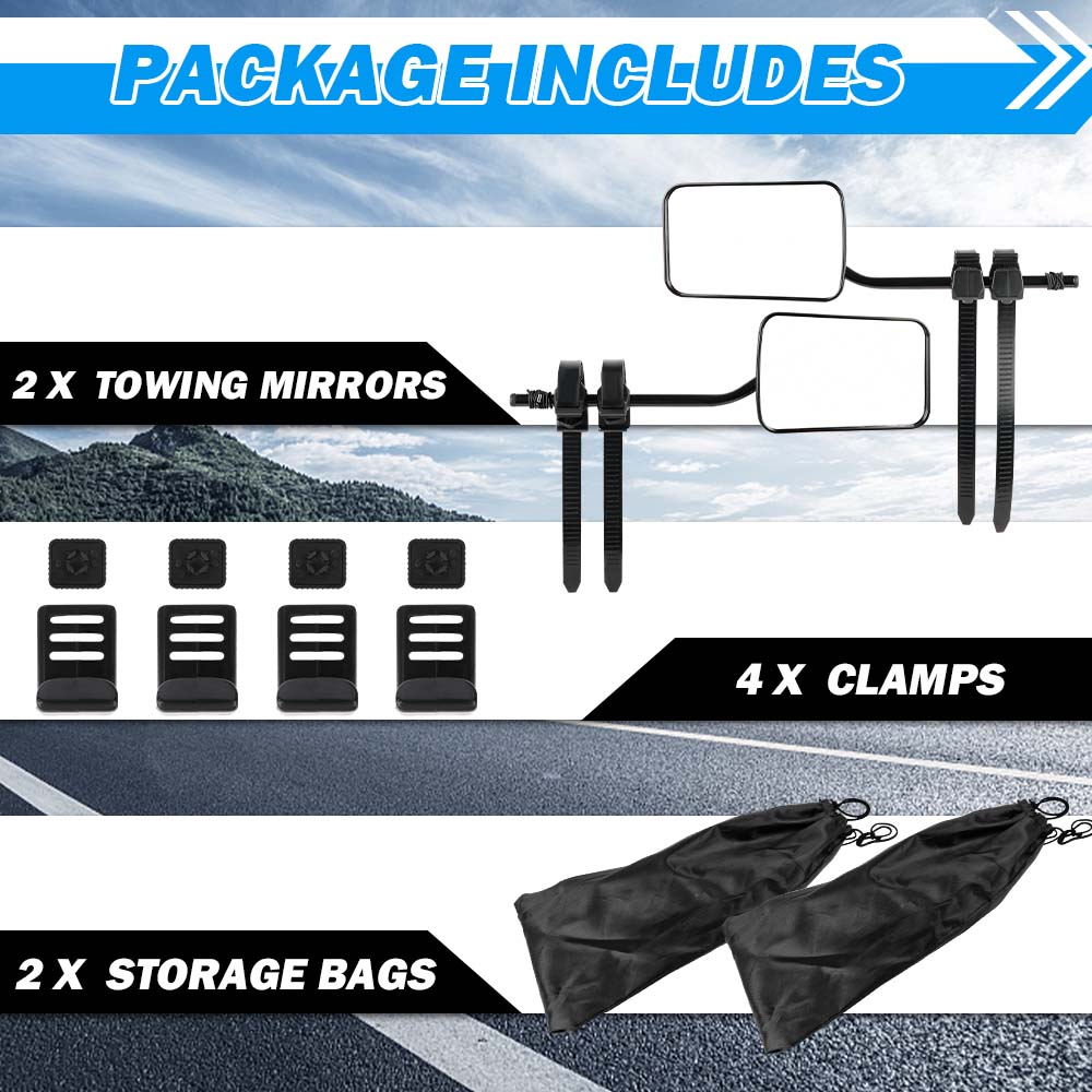 Universal Fit Towing Mirrors - Clip-On Caravan & Trailer for 4X4, 4WD, and SUVs - 10 Pairs