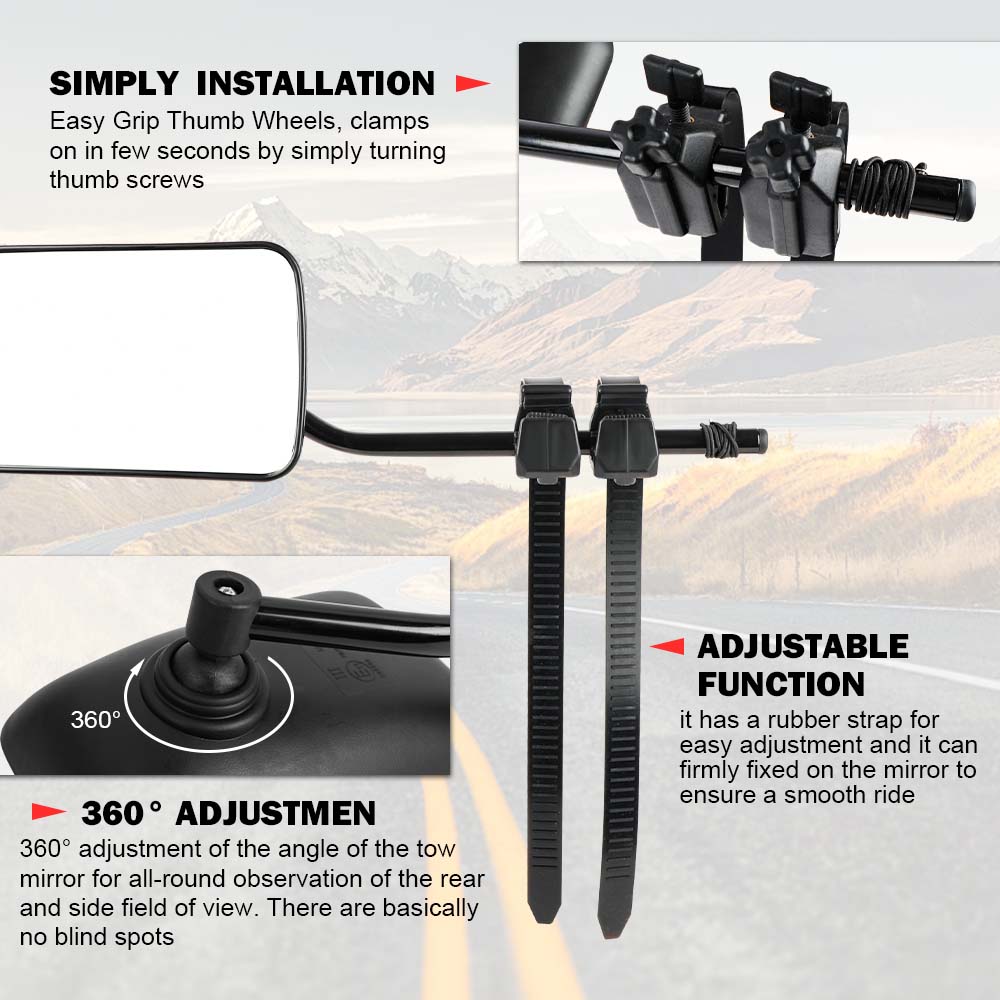 Universal Clip-On Towing Mirrors for 4X4, Trailers & Caravans - 50 Pairs Included
