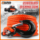 ZESUPER Winch Rope 9.5MM X 30M Dyneema SK75 Hook Synthetic Car Tow Recovery Cable Hook - Front View
