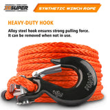 ZESUPER Winch Rope 9.5MM X 30M Dyneema SK75 Hook Synthetic Car Tow Recovery Cable Hook - Close-Up Angle