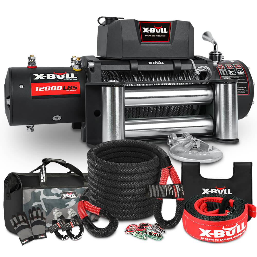 X-BULL Heavy-Duty 4WD Recovery Kit with 12000LBS Winch, Kinetic Recovery Rope & Accessories for Off-Road Adventures