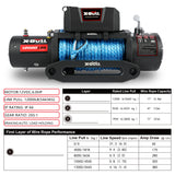 X-BULL 12000LBS 12V Electric Winch with Synthetic Rope and Wireless Remote for 4WD/4X4 Vehicles - Front View