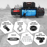 X-BULL 12000LBS 12V Electric Winch with Synthetic Rope and 4 Gen3.0 Recovery Tracks - Black Edition - Front View