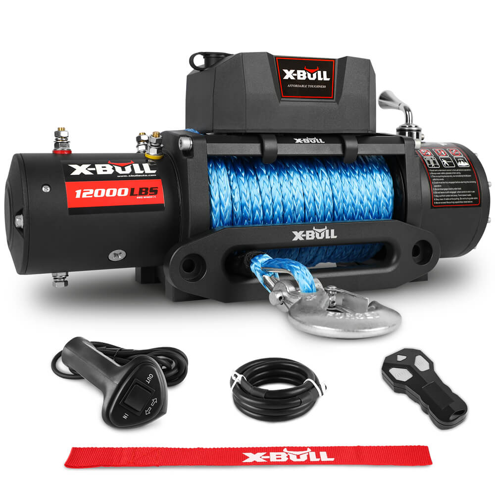 X-BULL 12000LB 12V Electric Winch with Synthetic Rope & Recovery Tracks Gen3.0 - Black Edition