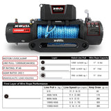 X-BULL 4x4 Electric Winch 12V 12000LBS synthetic rope 4WD Car with winch mounting plate - Side View