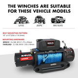 X-BULL 4x4 Electric Winch 12V 12000LBS synthetic rope 4WD Car with winch mounting plate - Top-Down View