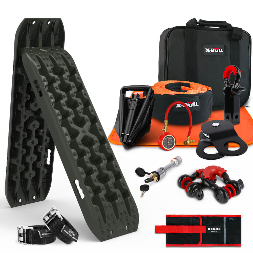 X-BULL Off-Road Winch Recovery Kit with Recovery Tracks, Snatch Strap, and Essential Accessories